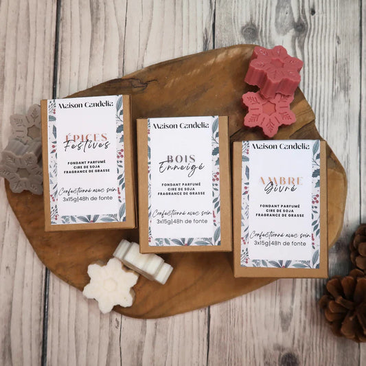 Coffret de trois fondants parfumés aux senteurs hivernales à faire bruler