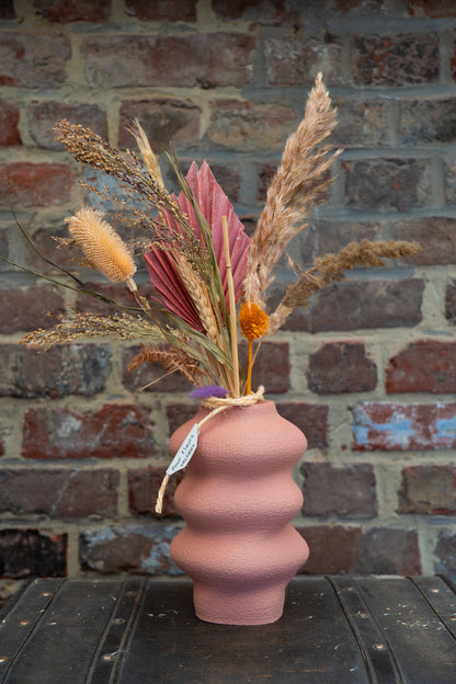 Vase "Jungle Fuzzy" Rose en Bois Recyclé - Imprimé en 3D pour Fleurs Séchées