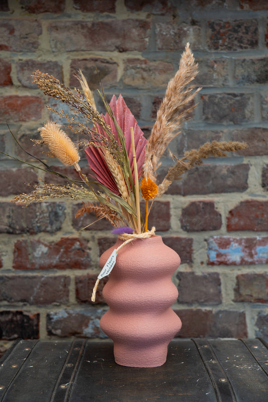 Vase "Jungle Fuzzy" Rose en Bois Recyclé - Imprimé en 3D pour Fleurs Séchées