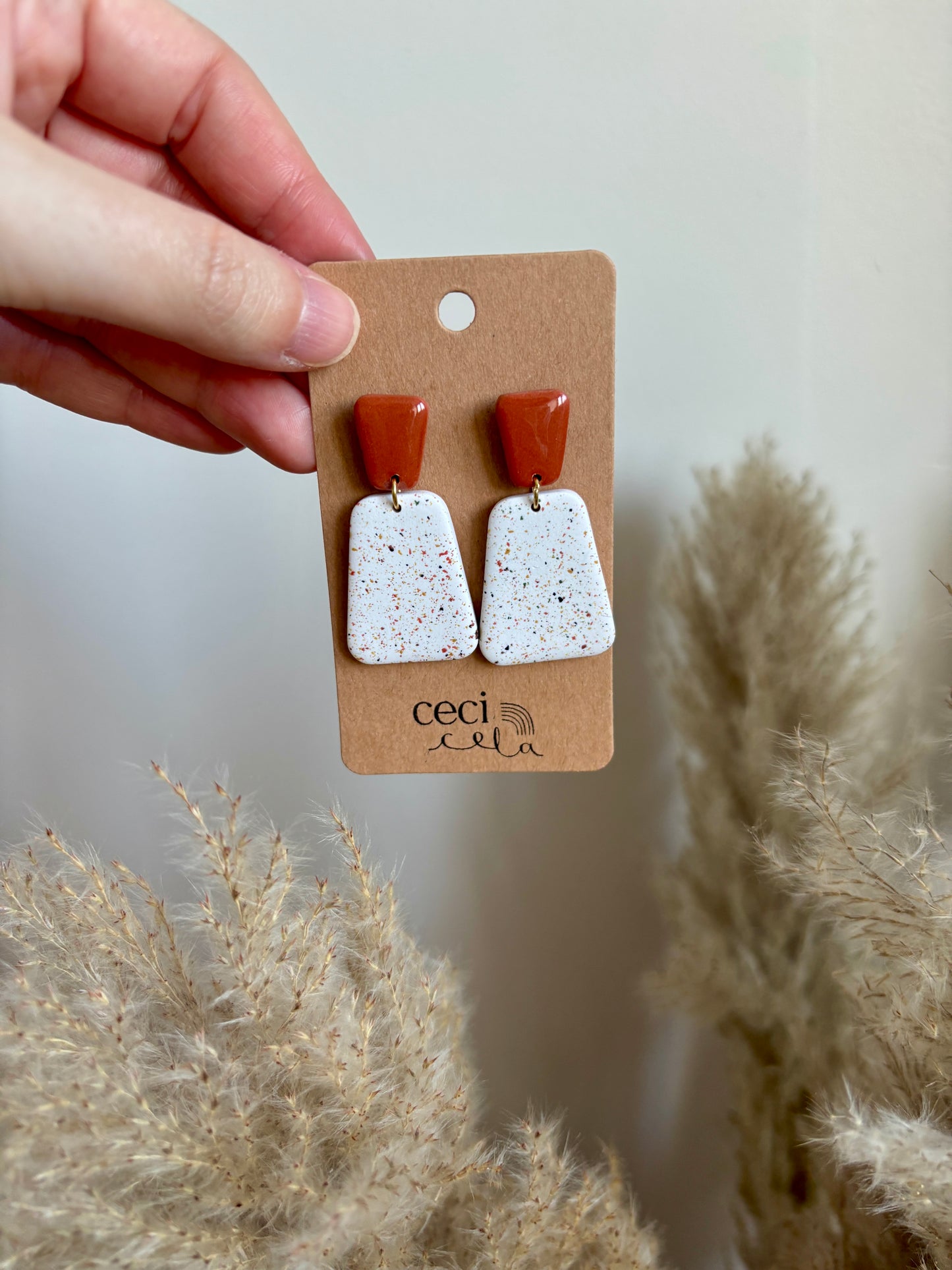 Boucles d'oreilles Terracotta & Blanches - 3 formes disponibles
