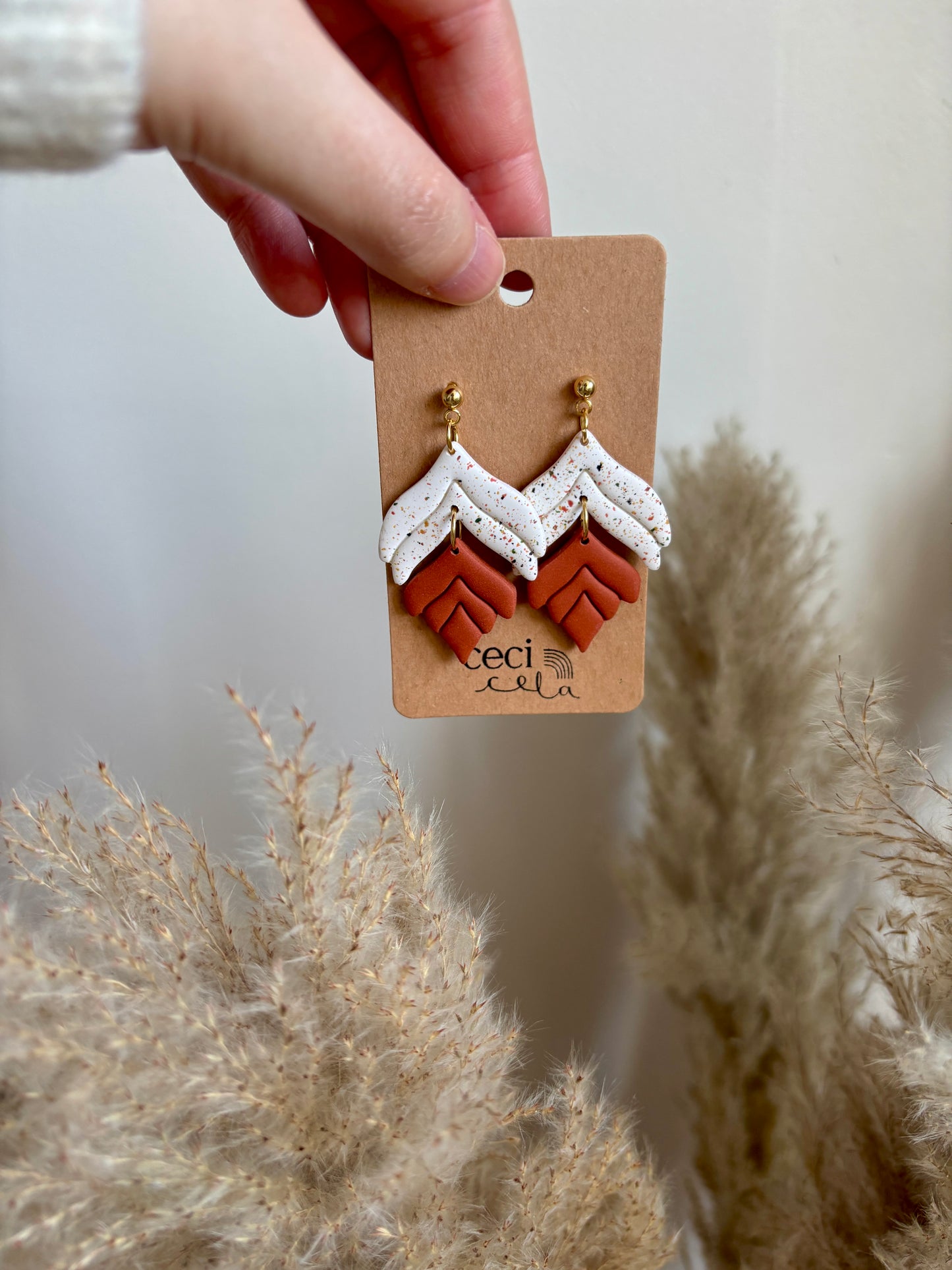 Boucles d'oreilles Terracotta & Blanches - 3 formes disponibles