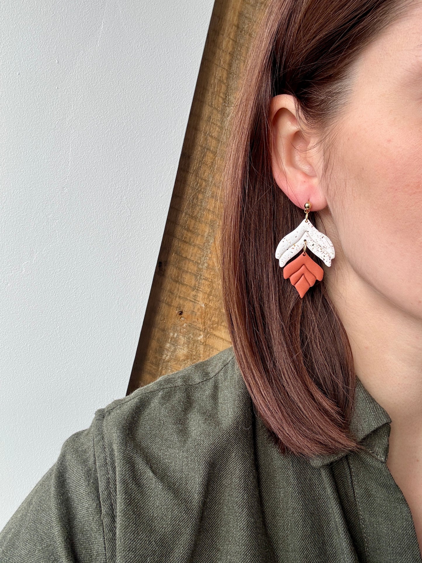 Boucles d'oreilles Terracotta & Blanches - 3 formes disponibles