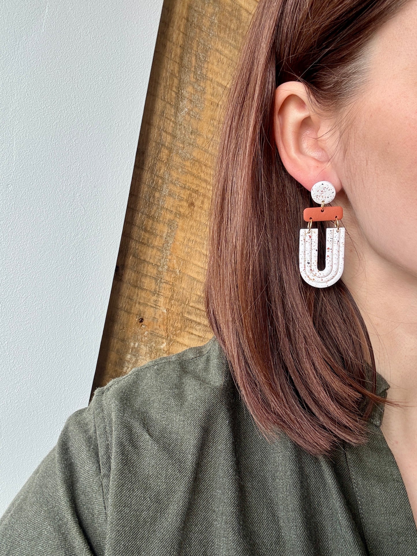 Boucles d'oreilles Terracotta & Blanches - 3 formes disponibles