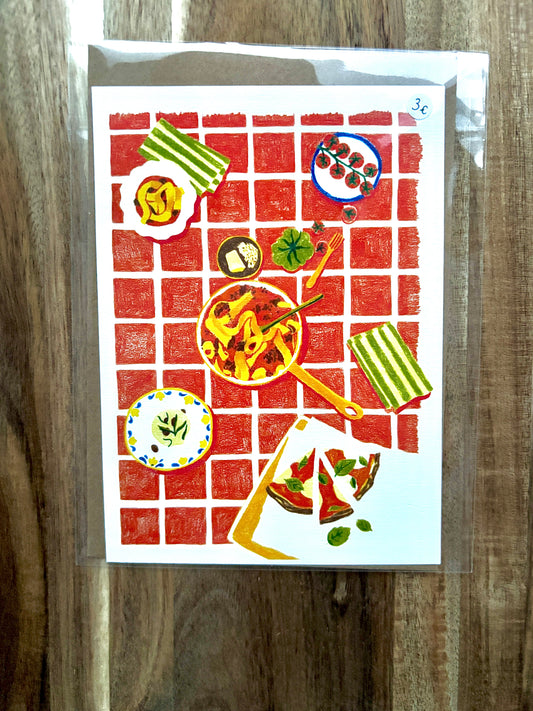 Carte postale Cuisine Italienne Carreaux rouges