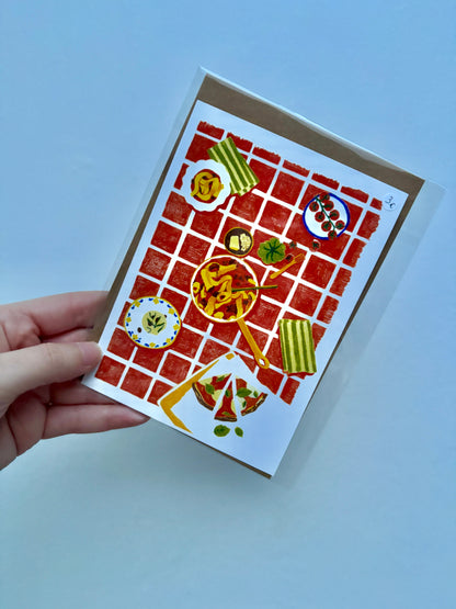 Carte postale Cuisine Italienne Carreaux rouges