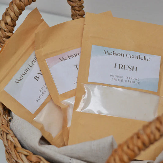 Découvrez la poudre parfumée pour la maison de chez Maison CANDELIA idéale pour prendre soin de votre intérieur